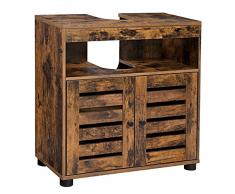 VASAGLE Mobile Sottolavabo, Mobiletto da Bagno, Armadietto Portaoggetti, 60 x 30 x 63 cm, con Doppia Anta a Persiana, Ripiano Regolabile, Marrone Vintage BBK04BX