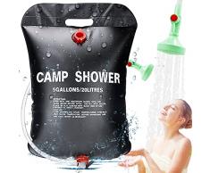Ectury Doccia da Campeggio, 20L Doccia Solare da Campeggio, Doccia Portatile da Campeggio con Tubo Rimovibile e soffione,Taniche acqua, Campeggio Accessori Utili per Escursioni in Campeggio AllAperto