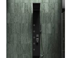 Colonna doccia pannello idromassaggio con miscelatore effetto cascata con doccetta, doccione e getti idromassaggine (NERO)
