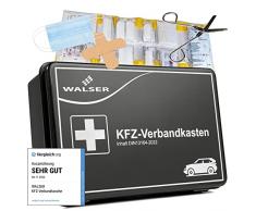 WALSER Kit di primo soccorso per auto, borsa di primo soccorso per auto, set di emergenza per auto, borsa di primo soccorso DIN 13164:2022, nero