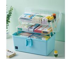 33cm Porta Medicine Scatola a 3 Strati,Organizer Medicinali da Armadio,Scatola Medicinali,Assetta Pieghevole in Plastica,Scatola Cucito (33×19×23cm, blu)