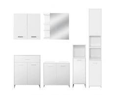 ML-Design Set Completo di Mobili per Bagno 6 Pezzi Armadio a Specchio Mobile per Lavabo Armadio Alto e Sospeso Bianco Stile Moderno Spazio di Archiviazione con Ripiani Ante Mobiletto Biancheria