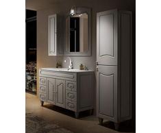 Mobile bagno a terra moderno Caravaggio effetto decapè, misura cm 120, con specchio e applique, lavabo, colonna e pensile