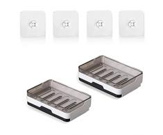 DBALL 2 Pezzi Porta Sapone Adesivo Portasapone Doccia da Parete Con Vaschetta di Scarico Senza Foratura Portasaponetta per Spugne Bagno Doccia Cucina (Bianco)