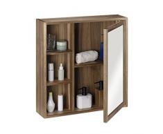 Navaris Armadietto Bagno con Specchio - Mobiletto Pensile Specchiera 5x Ripiani - Mobile Sospeso Lavabo - Mensola Legno Acacia con Anta - 60,5x60x14cm