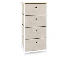 Suhu Cassettiera Piccolo con 4 Cassetto Design Armadietto Bagno Stretta Comodino Camera da Letto Metallo Moderno per Ufficio Soggiorno Cameretta Ingresso Cucina in Legno+Acciaio Bianco+Beige