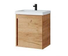 Planetmöbel Mobile sottolavabo in ceramica, set di mobili da bagno, 50 cm, rovere dorato