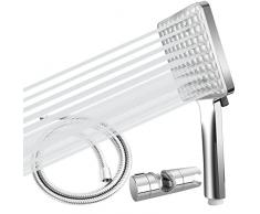 GOODCORNER Soffione doccia con tubo e supporto doccia regolabile da 18 a 25 mm, senza foratura, soffione doccia a pioggia con 6 tipi di getto ad alta pressione…