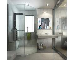 Relaxdays Armadietto a Specchio da Bagno, Presa Elettrica Incorporata, 6 Scomparti, Acciaio Robusto, HLP 45x50x12, Bianco