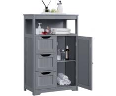 Yaheetech Mobile da Bagno Armadietto da Terra Mobiletto con Cassetto e Ripiano Regolabile Bianco Credenza Multiuso con Doppia Ante Mobiletto da Soggiorno Grigio Scuro