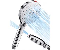 Soffione Doccia Anticalcare Alta Pressione Doccia - SREWOHS Risparmio idrico doccia soffione 5 funzioni getto con potente modalità getto per pulire piastrelle, bagno,Universale+ABS 7,5 l/min Cromato