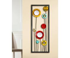 Gilde da parete in metallo Relief fiori multicolor con due piccoli specchi rotondi 69921 30 x 81 cm