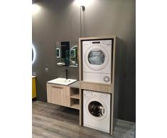 Dafne Italian Design Mobile Lavanderia Porta Lavatrice Porta asciugatrice con Specchio e lavabo Composizione Bagno Funzionale