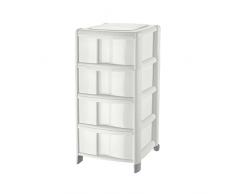 Tontarelli Cassettiera Bambù Medium con 4 cassetti alti, in plastica, colore Panna