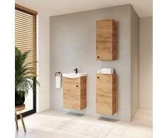 Planetmöbel Set da bagno in mobiletto da 45 cm con lavabo e 2 armadietti midi in rovere dorato, set da 4 pezzi