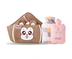 Nifogo Borsa Acqua Calda Peluche 3 in 1, Borsa dellacqua Calda, Hot Water Bottle per collo, spalle, schiena, gambe, addome, vita calda (Marrone)