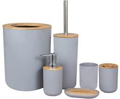 Scopino Bidone della spazzatura Bicchiere Accessori da bagno in legno di bambù Scopino Dispenser di sapone Ripiano della cucina Bagno autoportante Bagno Porta scopino ( Color : Grey , Size : One size
