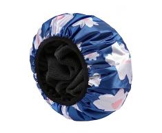 E ENASUE Cuffia da doccia riutilizzabile a 3 strati, extra grande, impermeabile, adatta per tutti i tipi di capelli lunghi, cuffia da doccia regolabile, ideale per ragazze (blu)