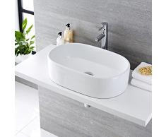 Hudson Reed Otterton Lavabo d'Appoggio Ovale per Bagni - Lavandino Bagno con Design Moderno - Ceramica Bianca - Senza Fori per Rubinetteria - 560 x 355 x 145mm