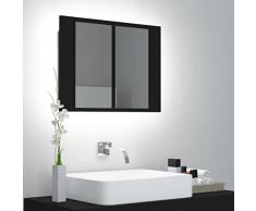 WIFESE Armadietto a Specchio con Luci LED Nero 60x12x45 cm Specchio Bagno Con Luce E Armadietto Specchio Contenitore Bagno Mobiletto Bagno Con Specchio Specchio Parete Stile Moderno