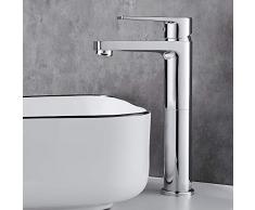 Gricol Rubinetto per Lavabo Rubinetto da Bagno con Maniglia Quadrata in Ottone Rubinetto Miscelatore per Lavabo a Freddo e Caldo con Monocomando Cromo Alto Argento