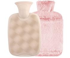 YXHZVON Boule Acqua Calda Rosa, 2L Borsa Acqua Calda Peluche, Boule Acqua Calda in Gomma Naturale con Copertura per Adulti e Bambini