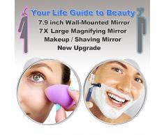 21cm Specchio Doccia 7X Ingrandimento Specchi per Radersi Grande Specchi da parete Ingranditore da Trucco con Potente Ventosa, Specchi da bagno