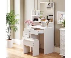 Dripex Toeletta Trucco con Specchio e Sgabello Imbottito Postazione Trucco, 4 Cassetti, con Mensole Bianco
