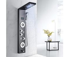 Onyzpily Pannello doccia in acciaio inox, nero, con colonna doccia a LED, sistema doccia, soffione a pioggia, doccetta per doccia