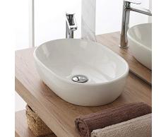 Lavabo d Appoggio Ovale in Ceramica, 47,5 x 34 x h.13,5, finitura Bianco Lucido
