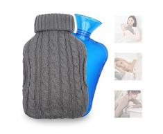 Halcyerdu Borsa Acqua Calda, 2L Bottiglia dacqua Calda con Coperchio, Boule Acqua Calda per Alleviare Il Dolore, Bottiglia da letto sicura e durevole, regalo per donne e madre/padre (maglieria)