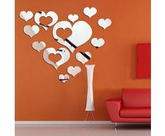 WALPLUS Specchi decorativi da parete, a forma di cuori romantici, colore argento