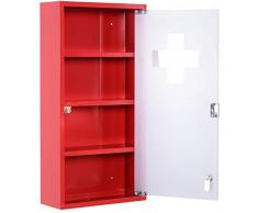 homcom Cassetta Porta Medicine Armadietto Medicinali 4 Livelli Porta in Vetro 60×30×12cm Rosso