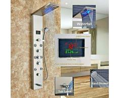 Jimmy Jet - Pannello doccia a LED in acciaio INOX con indicatore di temperatura e 8 getti massaggianti, colore: Nichel