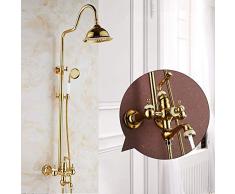 Europeo Placcato Oro Doccia Completa Colonna Doccia 3 Funzioni Set Montaggio a Parete Altezza Estensibile con Doccetta e Soffione con Giada Naturale Miscelatore Rubinetto Vasca da Bagno,Goldfaucet