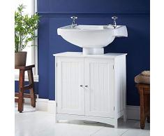 Willonin Mobile Sottolavabo per Bagno Mobiletto a Terra Sottolavandino Armadietto a Due Ante con 2 Scompartimenti Ripiani Regolabili a Prova di umidità 60 x 30 x 60 cm (Bianco)