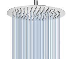 Qrity 12 Pollici Ultra Sottile Soffione Doccia Docce fisse Rotondo, 304 Acciaio Inox, Diametro 30CM, a Pioggia Anticalcare ad Alta Pressione