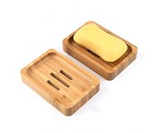 Gurkkst 2Pcs Porta Sapone in Legno Naturale di bambù Portasapone Scatola di Sapone per Sapone Spugne Bagno Doccia Cucina