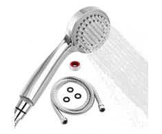 Soffione Doccia Risparmio Idrico Alta Pressione Anticalcare + 1.5 M Flessibile Doccia, 3 Funzioni Getti, Doccia Soffione Multifunzionale ad Alta Pressione