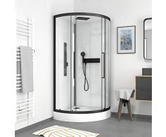 MARWELL Doccia completa bianca rotonda 90 x 90 x 215 cm – Doccia rotonda con ingresso frontale – Box doccia con profili in alluminio di alta qualità – Altezza di ingresso 15 cm