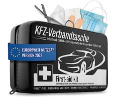 HELDENWERK Kit di pronto soccorso per auto 2023, utilizzabile in tutta Europa e testato (conforme alle norme locali vigenti), kit di pronto soccorso per auto, con certificazione DIN 13164