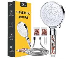 Soffione Doccia con Tubo 6 Modalità Alta Pressione con Tubo Flessibile 2M, Anticalcare con Filtro e Accessori Extra Sostituibili, Lucidato