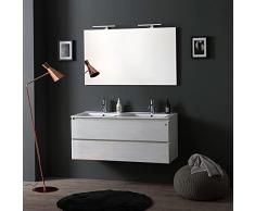 Kiamami Valentina MOBILE BAGNO 120 CM CON 2 CASSETTI PROMENADE DOPPIO LAVABO LUCE A LED | BERLIN