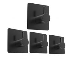 ZUNTO Ganci Adesivi Ganci Portasciugamani Senza Foratura Gancio asciugamano con Acciaio Inox Gancio Appendiabiti per Cucina e Bagno, Nero（4 Pezzi ）