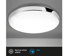 Briloner Leuchten - Plafoniera a LED, lampada da bagno, IP44, 13 Watt, 1.200 Lumen, 4.000 Kelvin, bianco-cromo, Ø 28,5cm
