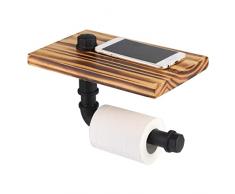 Porta Asciugamani di Carta con Tubo di Ferro mensola, mensola in Legno per Montaggio a Parete, mensola in Legno, Porta Asciugamani da Bagno Porta Carta velina Bagno (OneColor)