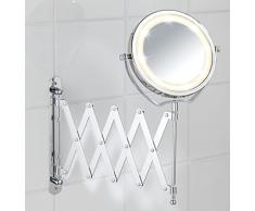 Wenko - Specchio Cosmetico Telescopico da Parete con LED Brolo, Illuminato, Regolabile in Altezza, Orientabile, Acciaio, Vetro, 18,5 x 38,5 x 45 cm, Cromo
