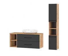 Planetmöbel Set di mobili da bagno LUX 120 cm oro quercia/antracite senza lavandino con mobile alto oro quercia/antracite