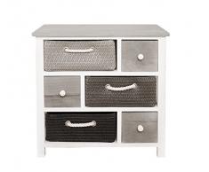 Rebecca Mobili Cassettiera 6 cassetti, mobile multiuso moderno, legno vimini, bianco grigio, per camera e bagno - Misure: 53 x 56 x 27 cm (HxLxP) - Art. RE4326
