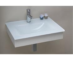 ARREDO BAGNO LAVABO/LAVANDINO/LAVAMANO IN VETRO EXTRACHIARO BIANCO CM 60 CON SUPPORTO IN LEGNO